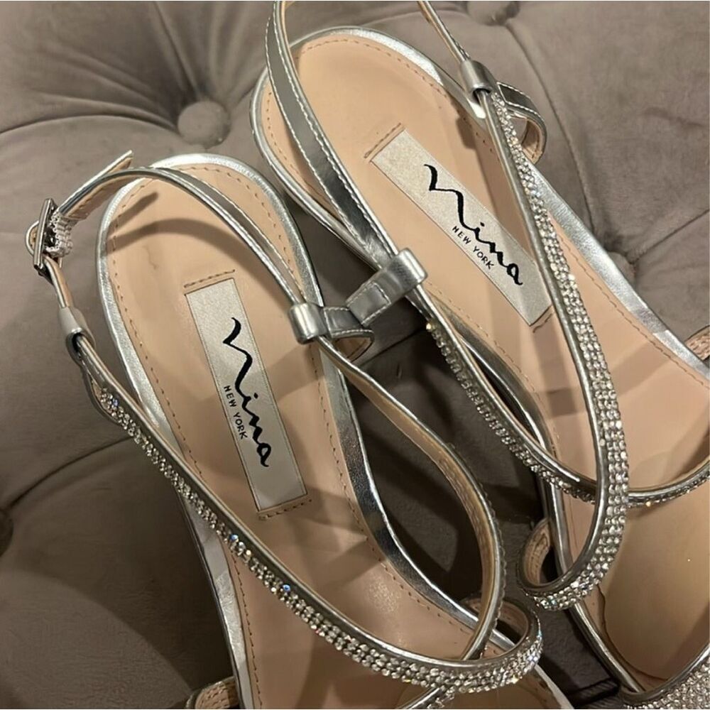NINA | strappy silver heels 7.5 - Picture 2 of 5